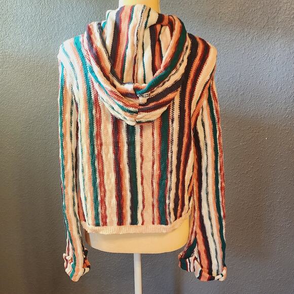 Roxy Sun Express Hooded Beachy Slouchy Striped Knit Sweater Size XS - Picture 6 of 11